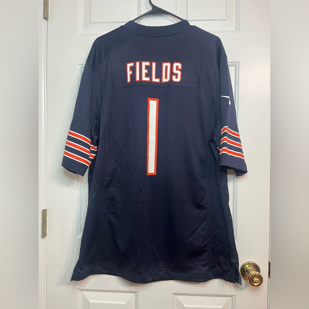 Nike Men’s Navy Blue Fields #1 Football Jersey with Orange & White Accents